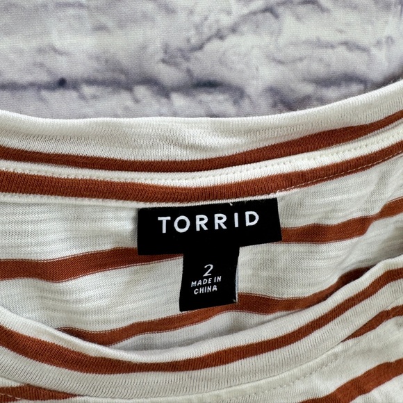 Torrid White and Brown Striped Short Sleeve Top - Picture 2 of 5